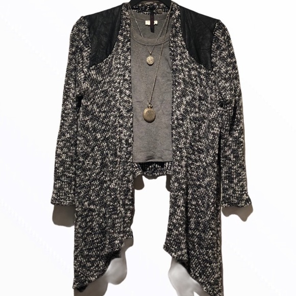 B&W Knit Faux Leather Cardigan - Picture 12 of 12